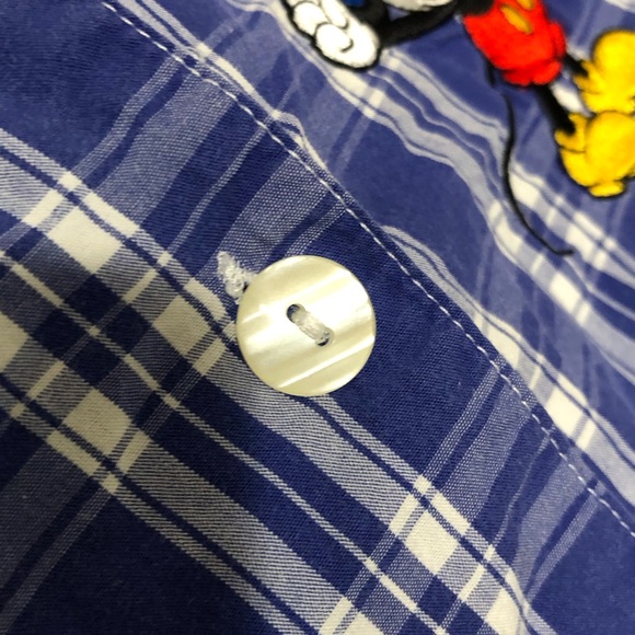 Walt Disney World Plaid Christmas Pajama Mickey Mouse Shirt S M blue white - Picture 12 of 13